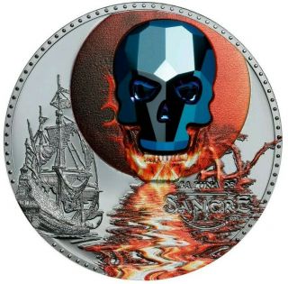 2019 1 Oz Silver 1000 Francs Equatorial Guinea Luna Sangre Crystal Skull Coin.
