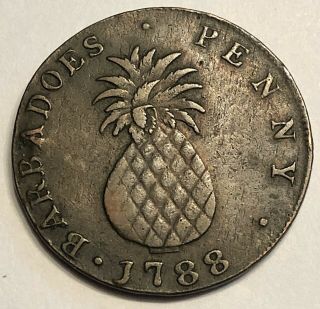 Barbados 1788 Copper Penny I SERVE Large Pineapple 32mm 13.  5g Problem 2