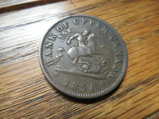 1854 Bank Of Upper Canada One 1 Penny Canadian Coin Token Medal