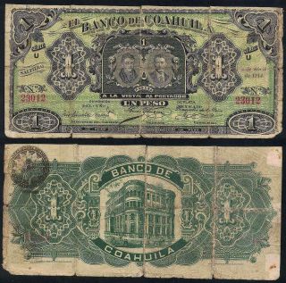 0671: M175 - Banco De Coahuila 1 Peso - 1914 - Vg