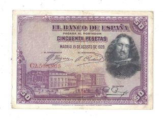 Spain 50 Pesetas 1928 Vf Crisp Banknote P - 75b