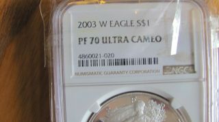 2003 W 1 Oz Silver American Eagle Ngc Pf 70 Ucam