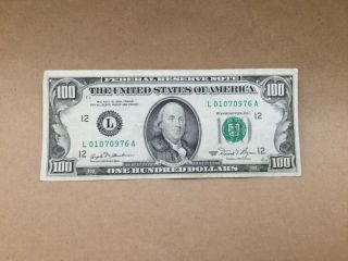 1981 (l) $100 One Hundred Dollar Bill Federal Reserve Note Old Crisp
