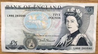 Great Britain Bank Of England 5 Pound Note Somerset: : Lw86 283590