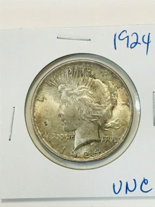 1924 Silver Peace Dollar Unc Bu $1 Choice Gem Natural Tone