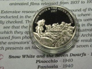 Snow White 7 Dwarfs Disney 1937 Movie Masterpieces 999 Silver Coin Rare S