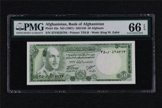 1967 Afghanistan Bank Of Afghanistan 50 Afghanis Pick 43a Pmg 66 Epq Gem Unc