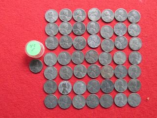 1943 - P Steel Lincoln Wheat Cent Roll 50 Coins Circ 1943 P