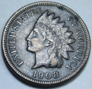 1908 Vf - Xf Us Indian Head Penny Cent Antique Old U.  S.  Currency Coin Money Usa