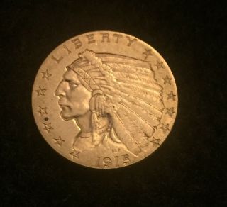 1913 Gold Indian Head $2.  50 Quarter Eagle Fine Coin -