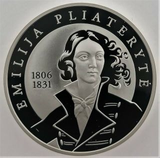 Lithuanian Silver Coin 50 Lt 200th Birth Of Its Heroine Emilia Pliaterytė 2006