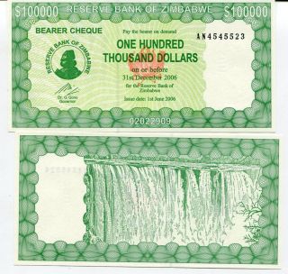 Zimbabwe 100000 100,  000 Dollars 2006 P 32 Unc