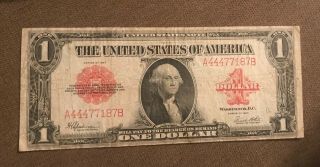 1923 $1 Red Seal,  Legal Tender Note,  Fine