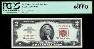 1963a $2 Two Dollar Bill Star Red Seal Legal Tender • Pcgs 66 Ppq Fr.  1514