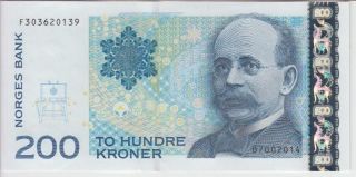 Norway Banknote P50g 200 Kroner 2014 Prefix F,  Machine Count Marks On Back,  Unc