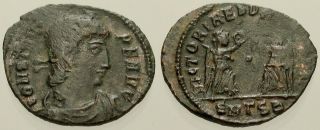 046.  Roman Bronze Coin.  Constans,  Ae - 3.  Thessalonica.  2 Victories