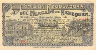 México 20 Pesos 20.  11.  1914 M4159 Series C Uncirculated Banknote