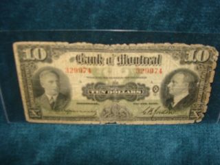 1938 Bank Of Montreal 10 Dollar Note Plus Half Penny Token