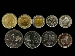 Ecuador Coins Set.  1 Set Of 9 Coins.  Unc