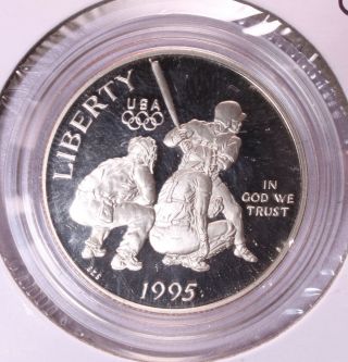 Us 1995 Silver Atlanta Olympics Baseball Commemorative Half Dollar 50c Proof Q36