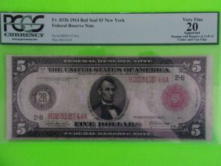 Fr 833b 1914 Red Seal $5 Frn York Federal Reserve Note Pcgs Very Fine 20