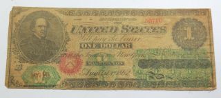 1862 United States Note $1 One Dollar Fr16 Chittenden - Spinner Horse Blanket