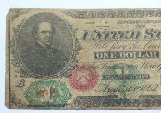 1862 United States Note $1 One Dollar FR16 Chittenden - Spinner Horse Blanket 2