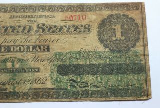 1862 United States Note $1 One Dollar FR16 Chittenden - Spinner Horse Blanket 3