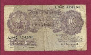 Great Britain 10 Shillings 1948 - 49 Banknote 424898 Bank Of England/ P368a