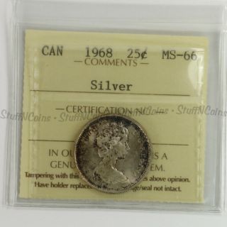 1968 Canada 25 Cents Silver Quarter Ms66 Iccs Graded Bv - $75