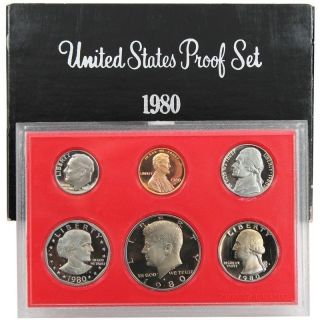 1980 - S Us Proof Set - 6 Coin Set Including Sba Dollar,  With Display Stand