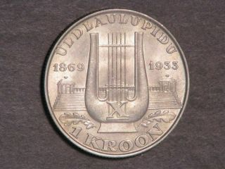 Estonia 1933 1 Kroon Singing Festival Silver Bu