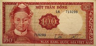 1966 Vietnam 100 Dong Banknote,  Serial 719299,  Pick 19b,  High - Grade