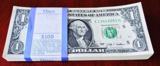 Full Bundle $1 - Sequentially Numbered 100 X 1 Dollar Bills Usa Note Currency.
