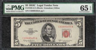 1953c $5 Legal Tender Note Red Seal U.  S.  Note - Pmg Gem Uncirculated 65epq - C2c
