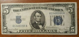 1934 D $5.  00 Silver Certificate Cir