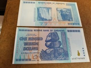 Zimbabwe 100 Trillion Dollars Bill/banknote Series Aa P - 91 2008 Uncirculated