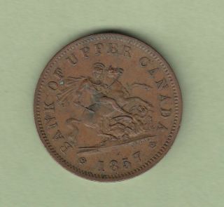 1857 Bank Of Upper Canada One Penny Token - Pc - 6d - Vf