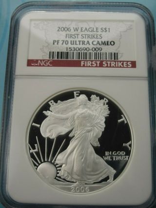 2006 W American Silver Eagle Ngc Pf70 First Strikes Label West Point