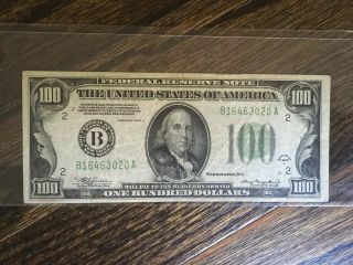 $100 Dollar Federal Reserve Note 1934 B York Series A