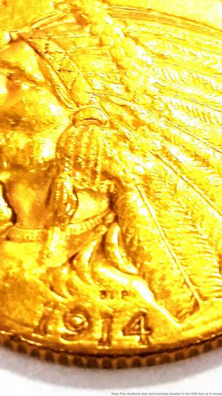 1914 D Indian Head Quarter Eagle $2.  5 American Gold Coin 2