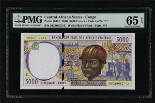 2000 Central African States / Congo 5000 Francs Pick 104cf Pmg 65 Epq Gem Unc