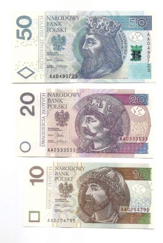Poland Set 10,  20,  50,  Zloty 05.  01.  2012 Issue 2014 P - Unc Aa Series P - 183 - 185