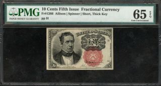 Fr.  1266,  10 Cents Fifth Issue Fractional Currency – Pmg Gem Unc.  65 Epq