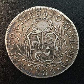 1838 North Peru 8 Reales Silver Coin Lima Nor - Peruano M 8r