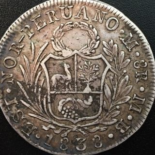 1838 NORTH PERU 8 REALES Silver coin LIMA Nor - Peruano M 8R 2