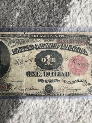 Early US Currency One Dollar Large Size Treasury Note 1891 $1 STANTON Fr.  352 3