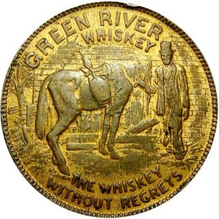 Owensboro Kentucky Advertising Token Green River Whiskey Horse Man With Top Hat