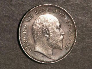 India 1908 1/4 Rupee Silver Unc