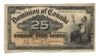 1900 Dominion Of Canada 25 Cents Twenty Five Cents Banknote Fractional Currency